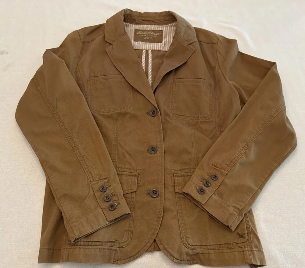 Eddie Bauer Legendwash Cotton Stretch Utility Blazer Camel Khaki 14T Tall